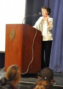 Novelist Alice McDermott addresses the incoming Fordham College of Lincoln Center Class of 2017 (photo by Patrick Verel)