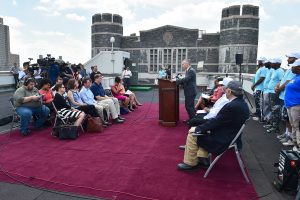 Participants gather on the roof of O'Hare Hall.