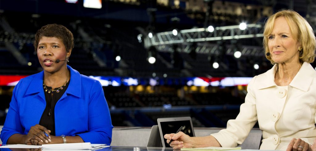 Journalists Gwen Ifill and Judy Woodruff