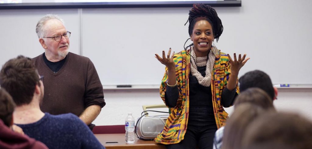 Akua Naru lectures in a Fordham Classroom