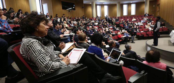 Sanjiv Das, a Santa Clara University professor of finance and business analytics, delivers a keynote speech about how fintech is transforming financial services at the inaugural Gabelli School of Business Fintech Conference.