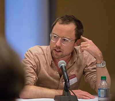 William Callahan, editor and agent at InkWell Management literary agency, speaks at a career-networking event on the publishing industry.