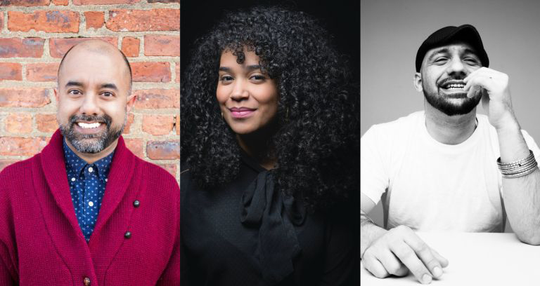 Authors at the Bronx Book Festival include, from left, Rakesh Satyal, Elizabeth Acevedo and Daniel José Older. Photo Credit: Melisa Melling / HarperCollins Publishers / John Midgley