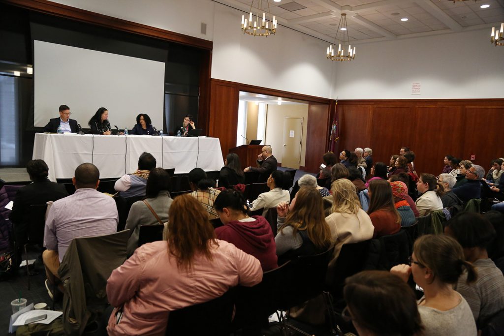 Panelists in the 12th floor lounge 