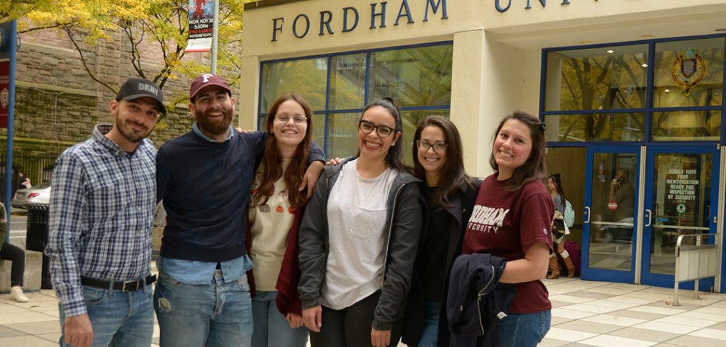 Italisn exchange students standing in front of Fordham's Lincoln Center campus