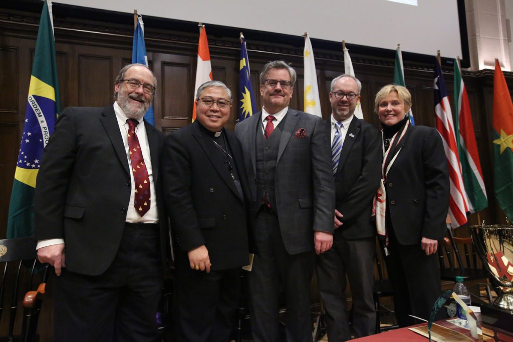 IPED director Henry M. Schwalbenberg Archbishop Bernardito Auza, Tom Dobbins Jr., John Briggs and Maureen McCullough