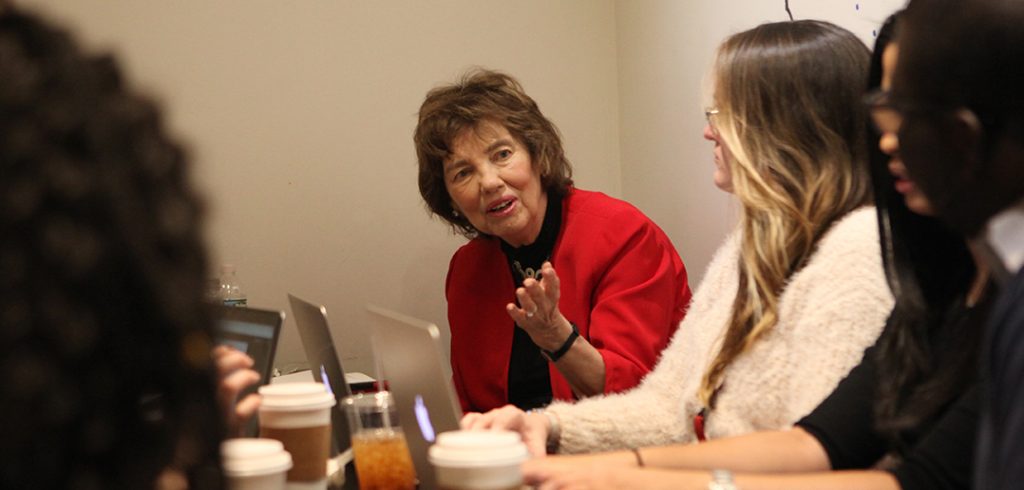 Elaine Congress guides the early morning coffee sessions. 