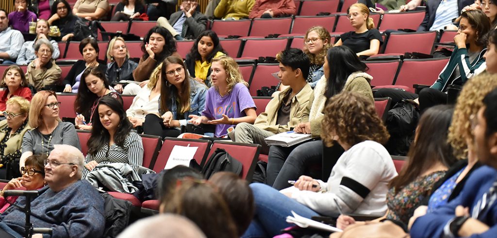 Student asks question from audience