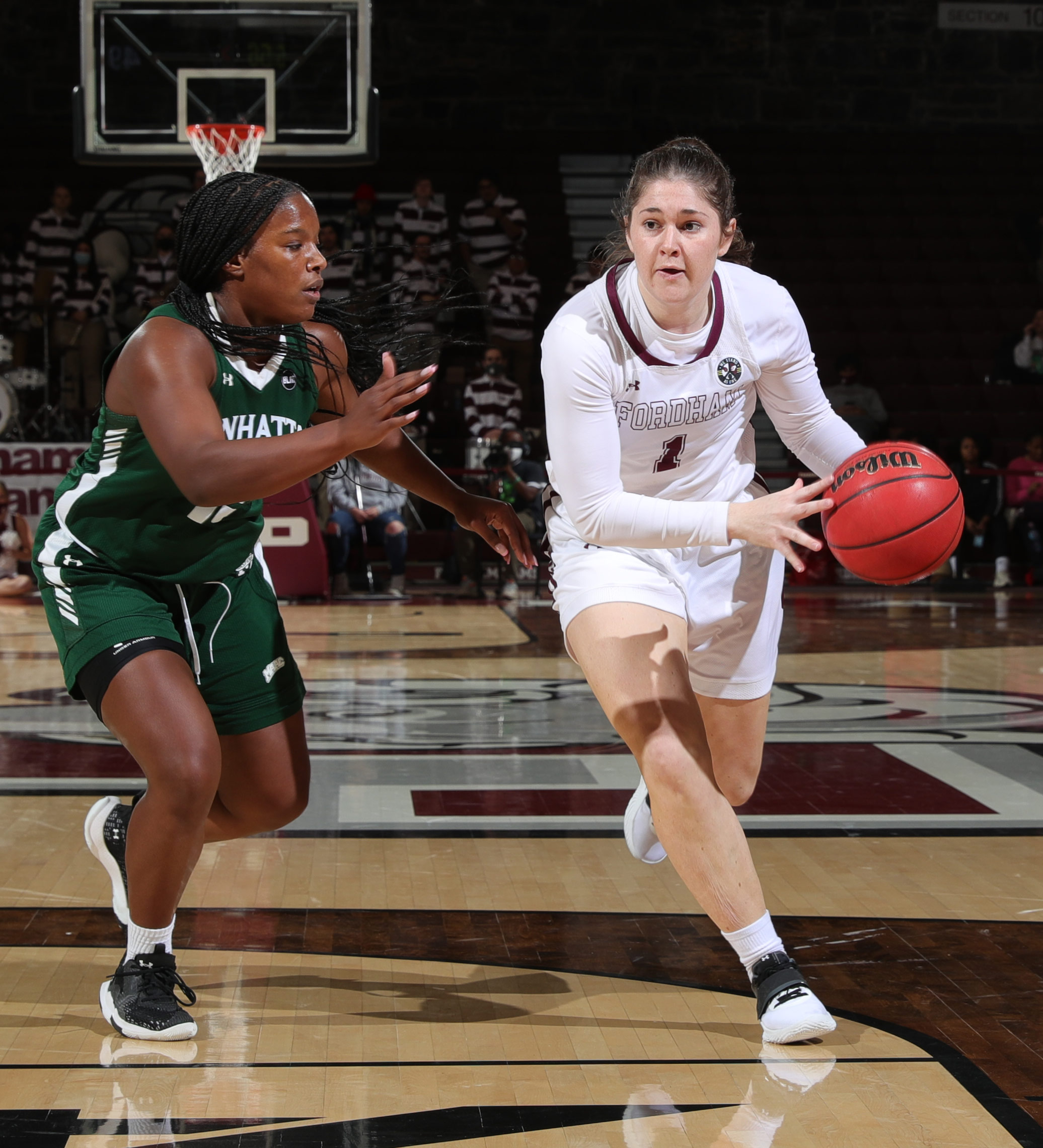 Matilda Flood moves downcourt during the Rams’ Dec. 8 game against Manhattan, which Fordham won 65-63. 