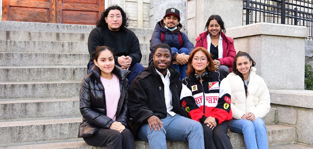 CSTEP students in front of Collins Hall on the Rose Hill campus