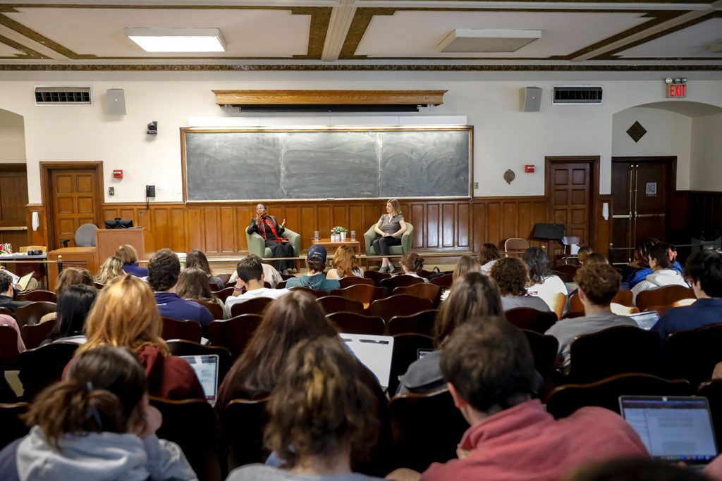 Students seated in front of Melanie Harris and Christiana Zenner