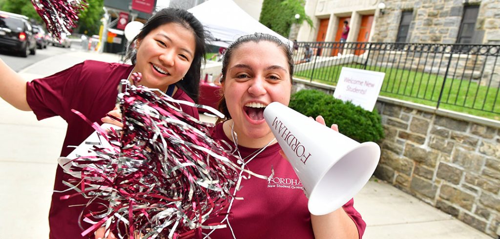 Two students cheer