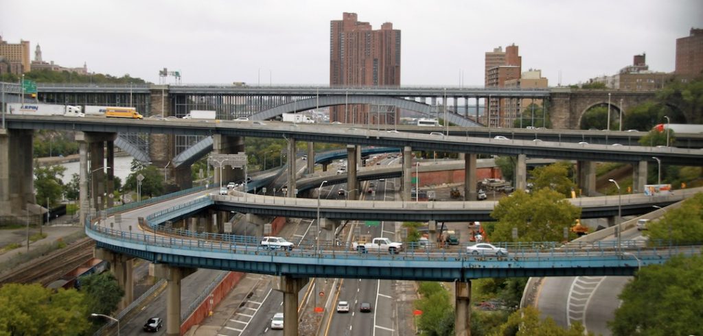 Bronx, NY - October 2 2015: The ramps of the interchange between the Major Deegan Expressway and the Cross Bronx Expressway