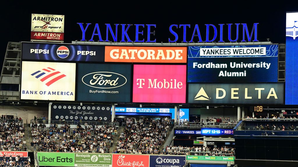 The scoreboard at Yankee Stadium