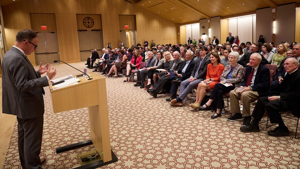 Fordham professor George Demacopoulos speaking at the Economos Lecture