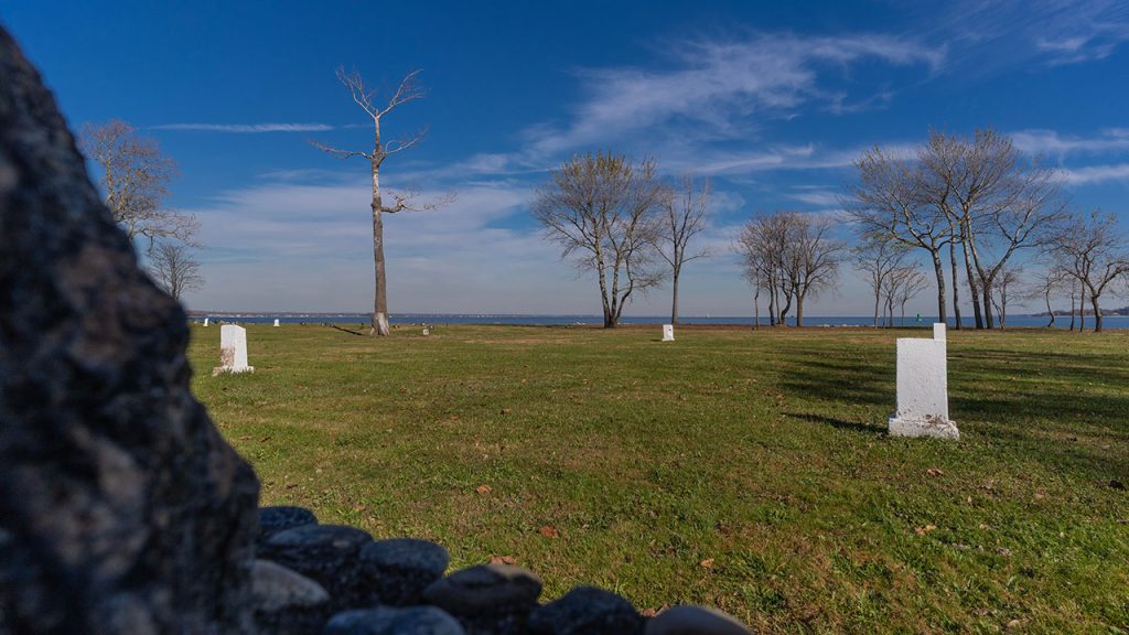 Markers for burial plots on Hart Island in 2023.