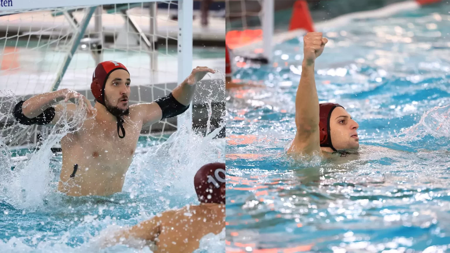 Thomas Lercari and Luca Provenziani, separate images cropped together. Both are playing water polo.